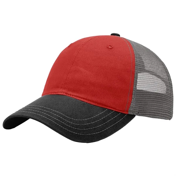 This garment-washed, mesh back 111 trucker cap is all about comfort... from ASI 74601 Calico