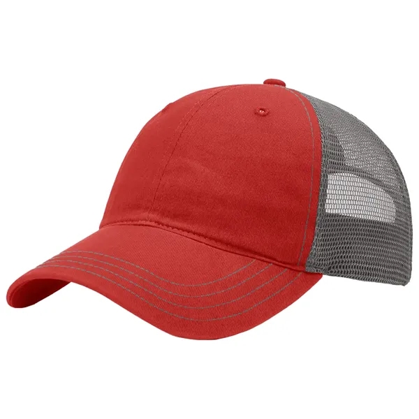 This garment-washed, mesh back 111 trucker cap is all about comfort... from ASI 74601 Calico