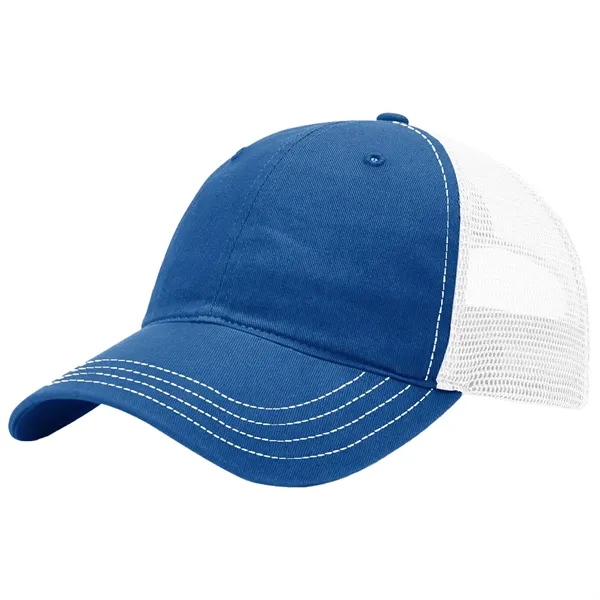 This garment-washed, mesh back 111 trucker cap is all about comfort... from ASI 74601 Calico