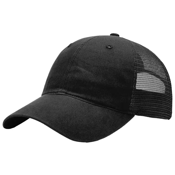 This garment-washed, mesh back 111 trucker cap is all about comfort... from ASI 74601 Calico