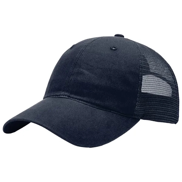 This garment-washed, mesh back 111 trucker cap is all about comfort... from ASI 74601 Calico