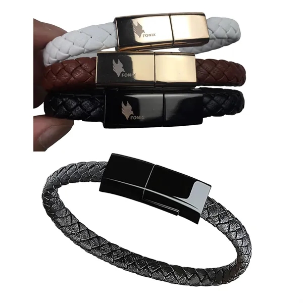 Type C USB leather bracelet fast charging cable plus laser engraving... from ASI 37218 Athena Promo (tm)