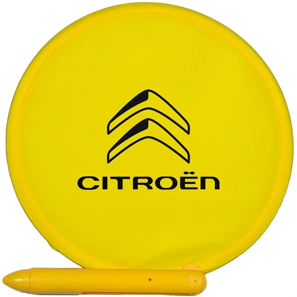 3-in-1 handheld fan, flying disc and pen, all made from recycled... from ASI 57653 Gold Bond