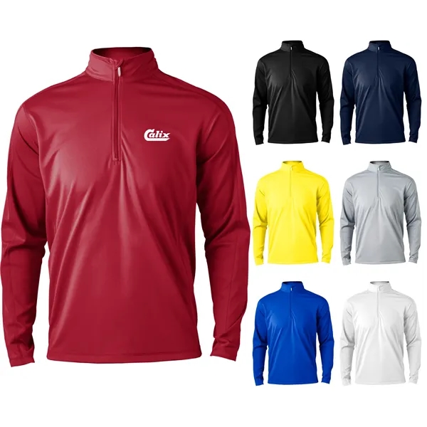 Men's quarter zip with UPF protection, snag resistance, zipper, and hemmed... from ASI 57653 Gold Bond