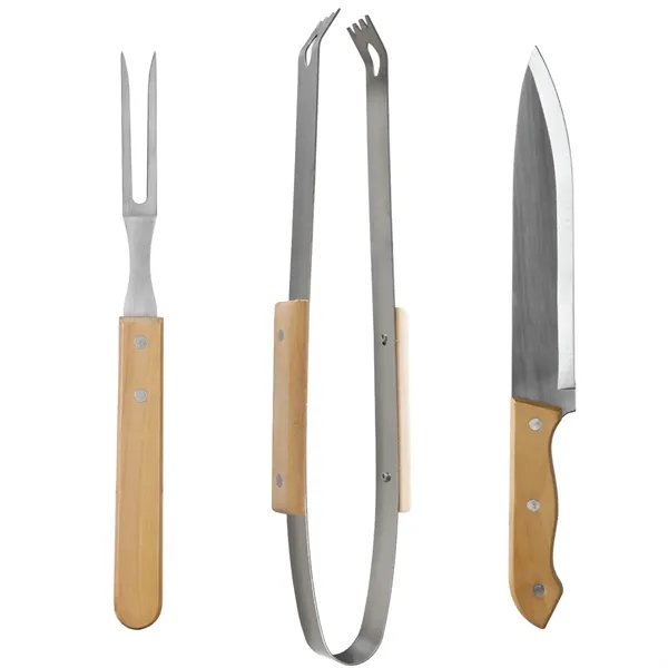 3 piece BBQ tool set with a knife, fork, and tongs... from ASI 57655 STOPNGO Line