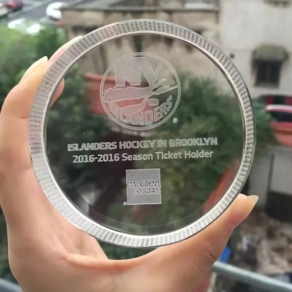 Round crystal paperweight plus laser engraving on inside of crystal plus... from ASI 37218 Athena Promo (tm)