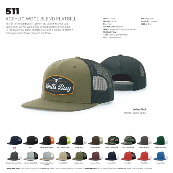 Six-panel, high-profile snapback wool blend flatbill trucker hat.... from ASI 74601 Calico