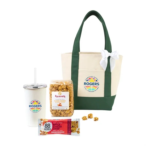 Gift set with a tote bag, 20 oz. tumbler, caramel popcorn,... from ASI 56070 Gemline / Gemline®
