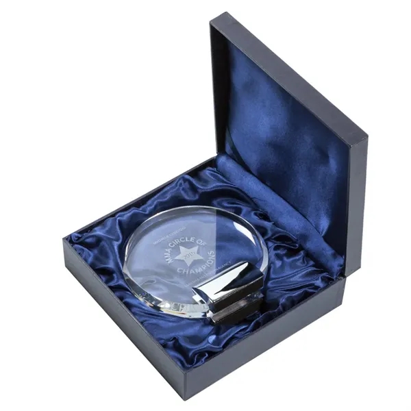 Round starfire crystal award combined with a chrome base.... from ASI 84592 St Regis Group / St Regis