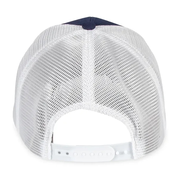 6 panel hat with mesh back, curved brim and plastic snapback... from ASI 56070 Gemline / Gemline®