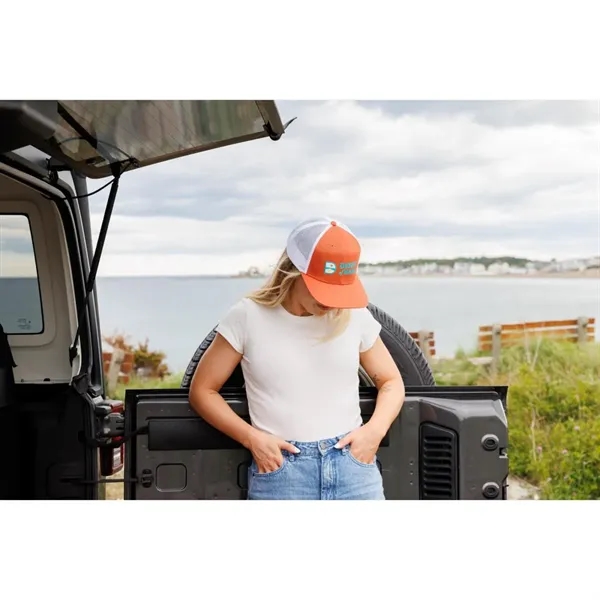 6 panel trucker hat with mesh back, slight curved brim and... from ASI 56070 Gemline / Gemline®