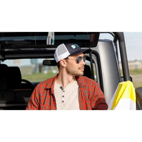 6 panel trucker hat with mesh back, slight curved brim and... from ASI 56070 Gemline / Gemline®