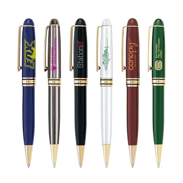 Twist action ballpoint pen with elegant enamel finish, shiny gold trims... from ASI 31517 Admart Products / Admart Line