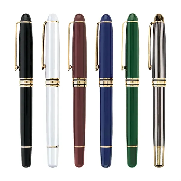 Cap-off roller ball pen with enamel finish barrel, shiny gold trims... from ASI 31517 Admart Products / Admart Line