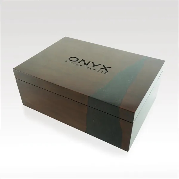 Handcrafted mahogany box with inlaid resin, customizable and gift-ready.... from ASI 93986 Visions/Awardcraft