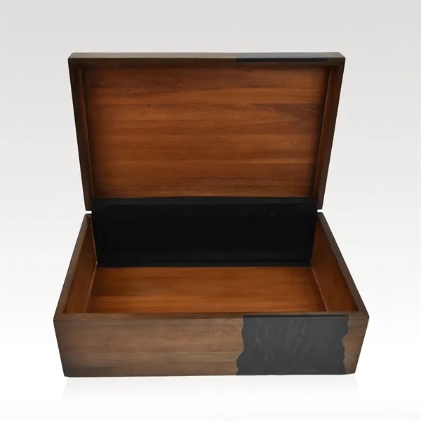 Handcrafted mahogany box with inlaid resin, customizable and gift-ready.... from ASI 93986 Visions/Awardcraft