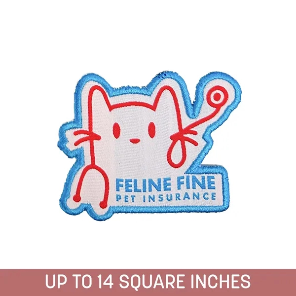 Custom shape iron-on woven patch, made of 100% polyester with an... from ASI 92980 WOV-IN® / Universal Strap/Wov-In Line