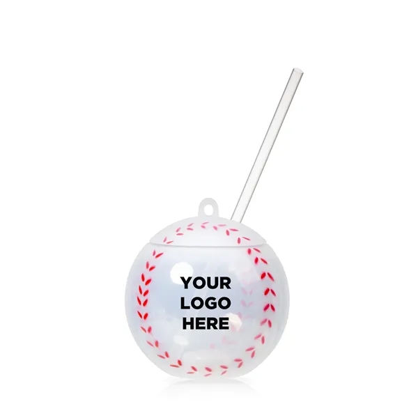 18 oz. baseball shaped plastic cup with lid, straw and 3... from ASI 42016 Brighter Promotions Inc