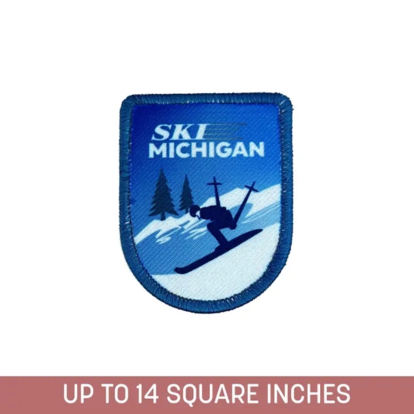 Standard shape sublimated iron-on patch up to 14 sq. inches with... from ASI 92980 WOV-IN® / Universal Strap/Wov-In Line