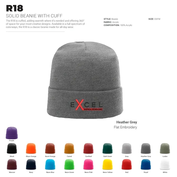 Richardson cuffed solid beanie with embroidery up to 5,000 stitches.... from ASI 74601 Calico