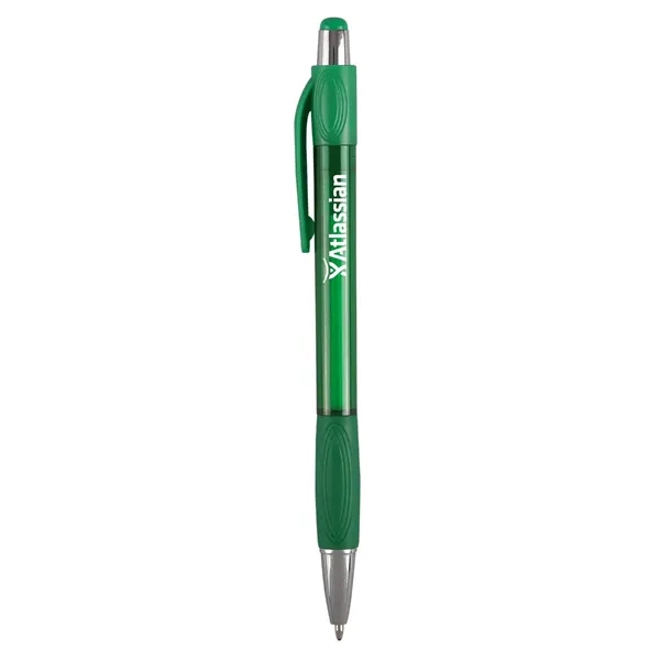 Click style transparent pen with matching rubber grip.... from ASI 52840 Evans Manufacturing