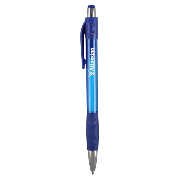 Click style transparent pen with matching rubber grip.... from ASI 52840 Evans Manufacturing