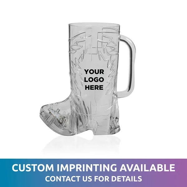 16 oz. clear plastic cowboy boot shaped drinking glass with built-in... from ASI 42016 Brighter Promotions Inc / Chemical Light™ Liquid Light