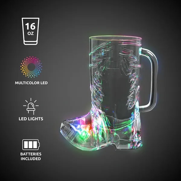 16 oz. clear plastic cowboy boot shaped drinking glass with built-in... from ASI 42016 Brighter Promotions Inc / Chemical Light™ Liquid Light