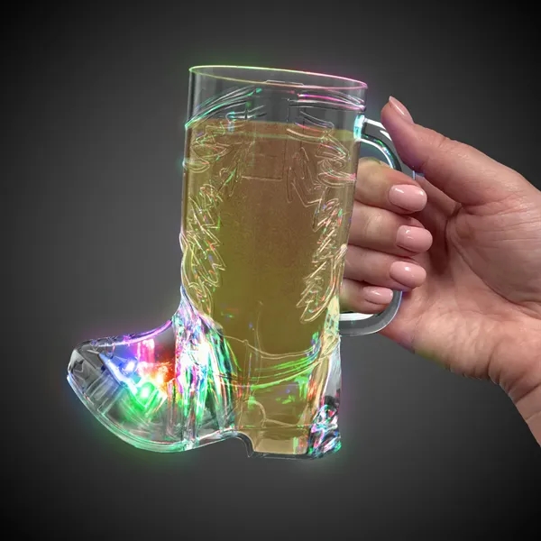 16 oz. clear plastic cowboy boot shaped drinking glass with built-in... from ASI 42016 Brighter Promotions Inc / Chemical Light™ Liquid Light