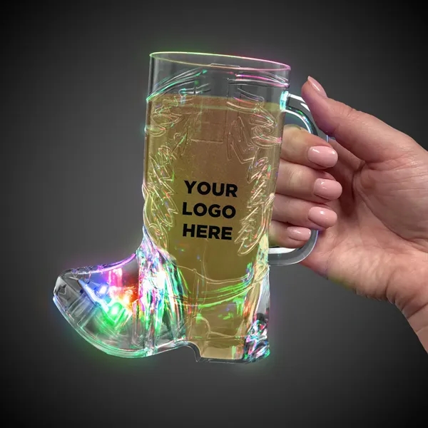 16 oz. clear plastic cowboy boot shaped drinking glass with built-in... from ASI 42016 Brighter Promotions Inc / Chemical Light™ Liquid Light