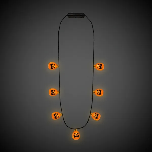 34" Jack-O-Lantern Halloween necklaces with seven light up LED charms.... from ASI 42016 Brighter Promotions Inc