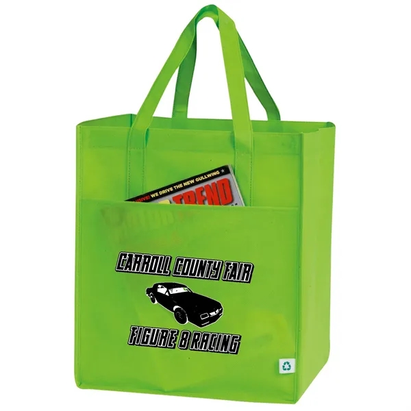 Non-woven shopping tote with large main compartment, open front slip pocket,... from ASI 39820 Opusline (Benmex) / Opus Line