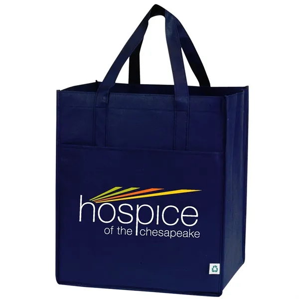 Non-woven shopping tote with large main compartment, open front slip pocket,... from ASI 39820 Opusline (Benmex) / Opus Line