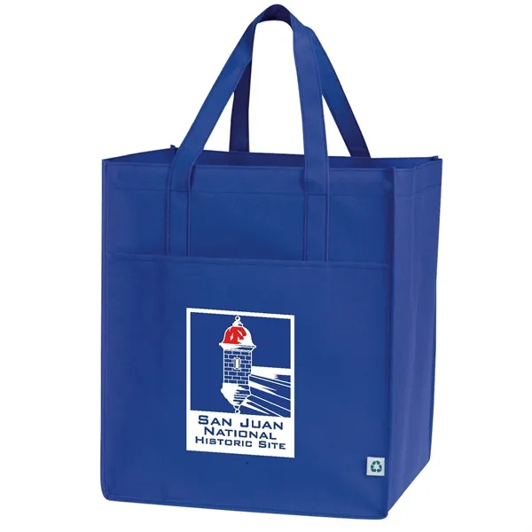 Non-woven shopping tote with large main compartment, open front slip pocket,... from ASI 39820 Opusline (Benmex) / Opus Line