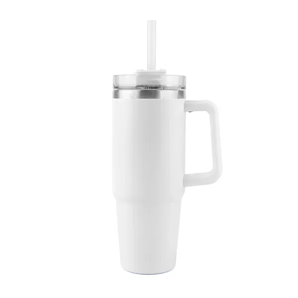 30oz - Stainless Double Wall Handle Tumbler with pop-top, spill-proof straw... from ASI 74741 NVS Promo Designs, Inc. / NVS Promo