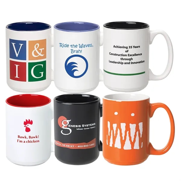 15 oz. ceramic mug with C-shaped handle and silkscreen imprint.... from ASI 39820 Opusline (Benmex) / Opus Line