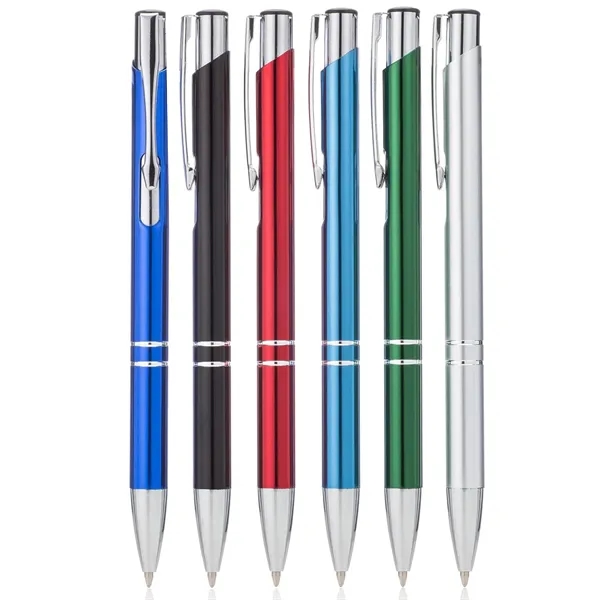 Color Metal pen with shiny silver accents and double silver band... from ASI 39820 Opusline (Benmex) / Opus Line