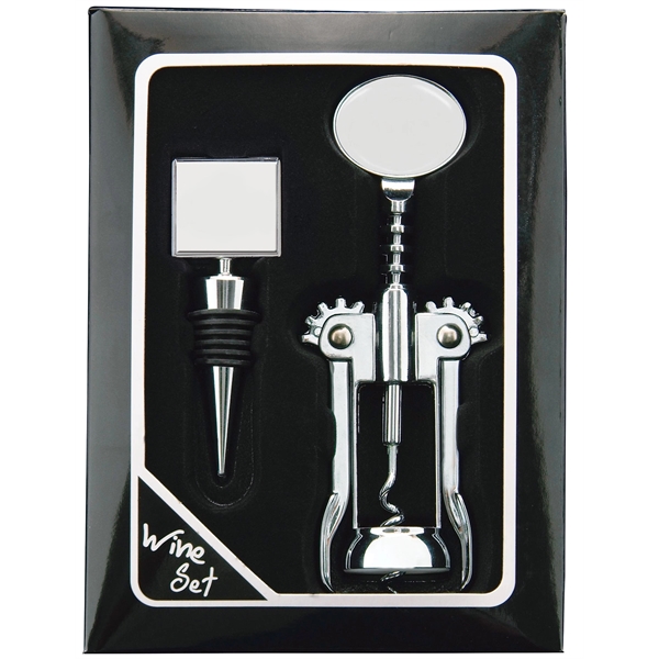 Square and oval shaped "Casta" Chrome wine stopper and opener.... from ASI 73871 Next Promotions LLC