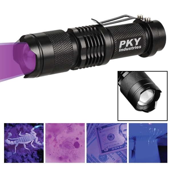 Tactical black ultraviolet (UV) LED flashlight with a single CREE UV... from ASI 57655 STOPNGO Line