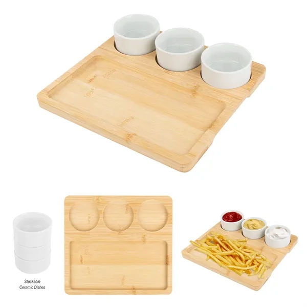 1.5" x 8.5" x 9.5" serving tray with three ceramic bowls.... from ASI 61125 Hit Promotional Products / Hit®