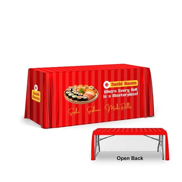 Fully Dye Sublimated 6' Table Throw, Seamless, 3-Sided/Open back - Premium... from ASI 94105 Visual Textile Resource