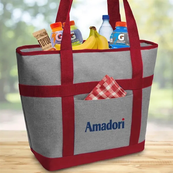 Large cooler tote. Hot/cold lining with zipper closure. Open front pocket.... from ASI 30112 ACE Products / Ace Line