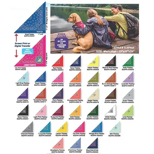 22" x 22" x 29" medium-large pet bandannas with traditional paisley... from ASI 44020 Bandanna Promotions By CARO-LINE / Swag-Wag Pets