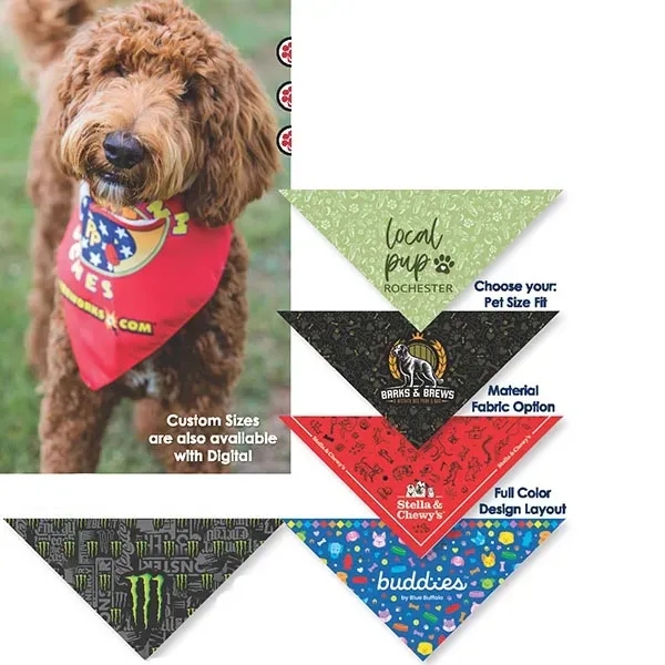 Holiday themed triangle bandannas with digital printing; offered in three sizes.... from ASI 44020 Bandanna Promotions By CARO-LINE / Swag-Wag Pets
