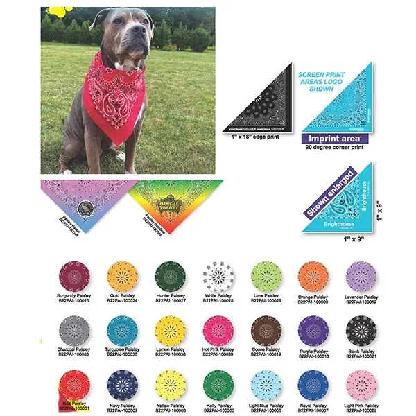 22" x 22" x 29" paisley pet bandanna triangles with customization.... from ASI 44020 Bandanna Promotions By CARO-LINE / Swag-Wag Pets
