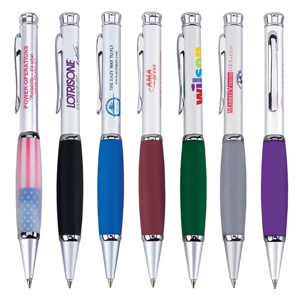 Solid brass barrel pen with satin silver finish, shining silver accents,... from ASI 90859 Tempo Industries Inc / Tempo Tempoline