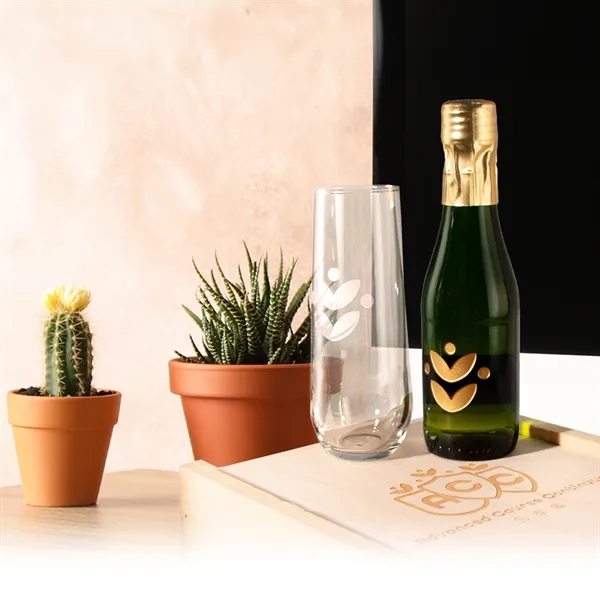 Sparkling wine gift set with a 187-milliliter bottle, stemless flute, and... from ASI 30223 A Plus Wine Designs