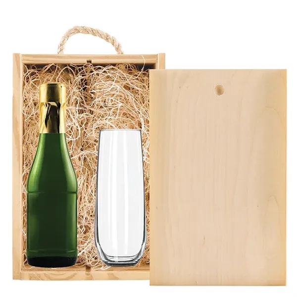 Sparkling wine gift set with a 187-milliliter bottle, stemless flute, and... from ASI 30223 A Plus Wine Designs