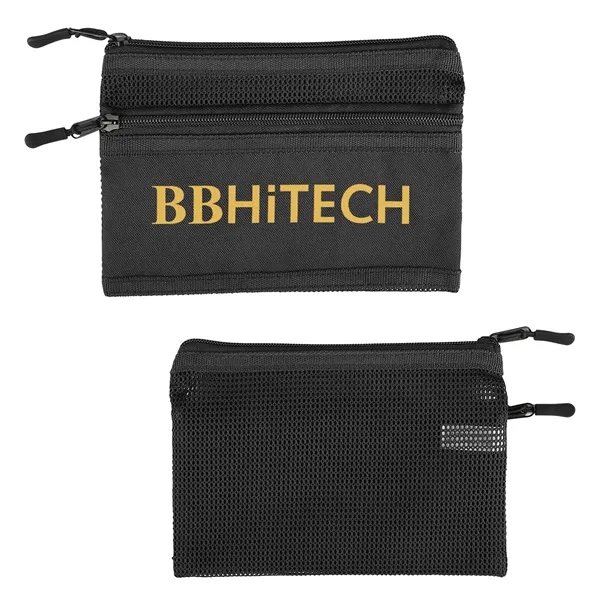 8 1/8" x 5 1/2" rPET/mesh tech pouch with two zippered... from ASI 52840 Evans Manufacturing