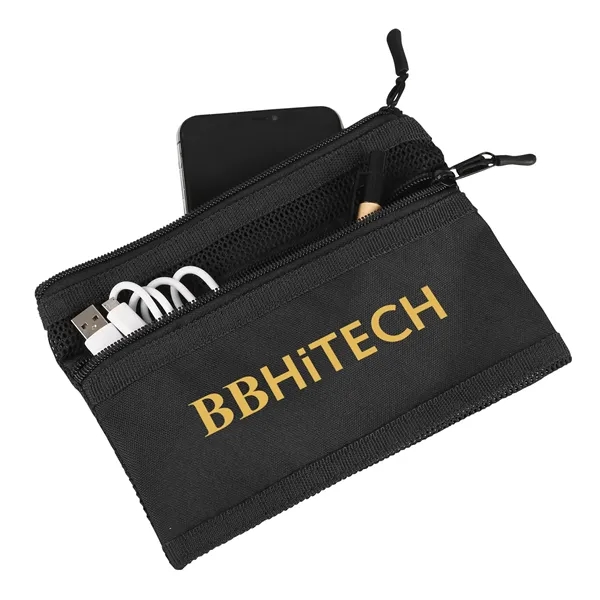 8 1/8" x 5 1/2" rPET/mesh tech pouch with two zippered... from ASI 52840 Evans Manufacturing